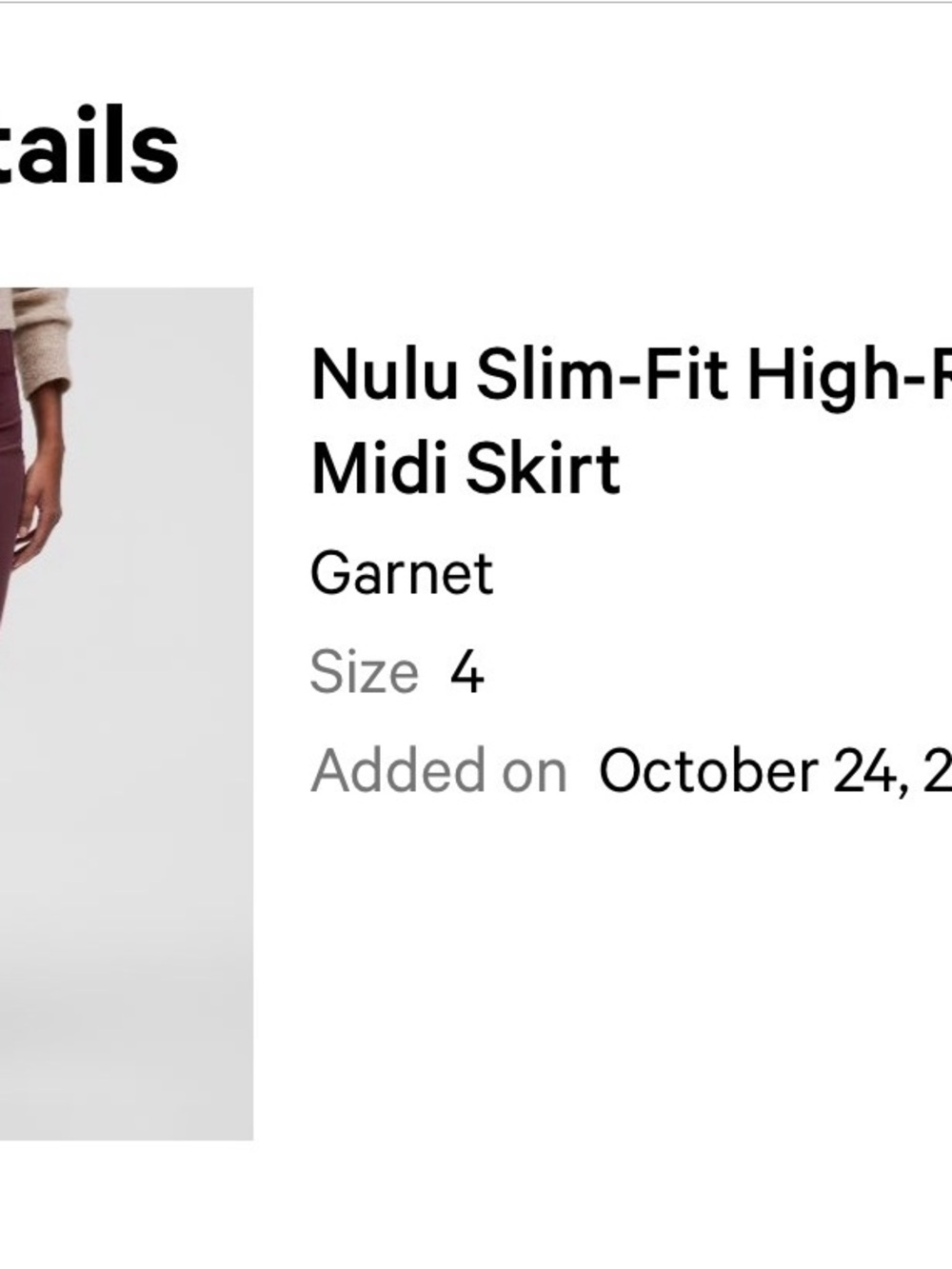 Lululemon Nulu Slim-Fit High-Rise
Midi Skirt - Picture 3 of 3